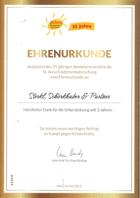 Ehrenkunde SSP St. Anna Kinderkrebshilfe 2023